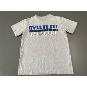 Tommy Hilfiger Graphic Logo T-Shirt Boys L Sz 16-18/Men XS Spellout Grey Blue
